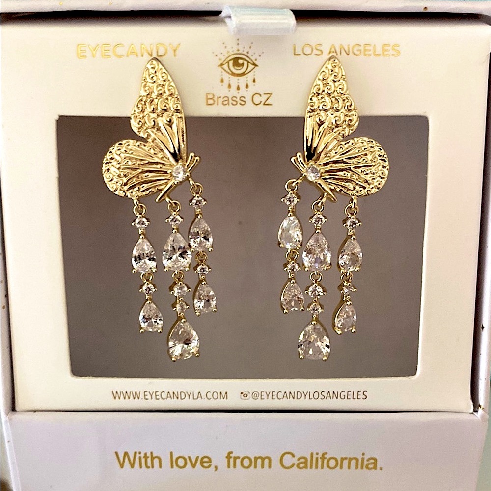 14k Gold plated “EYE-CANDY” Earrings w 2 FREE  EOS lip balm or bracelet!